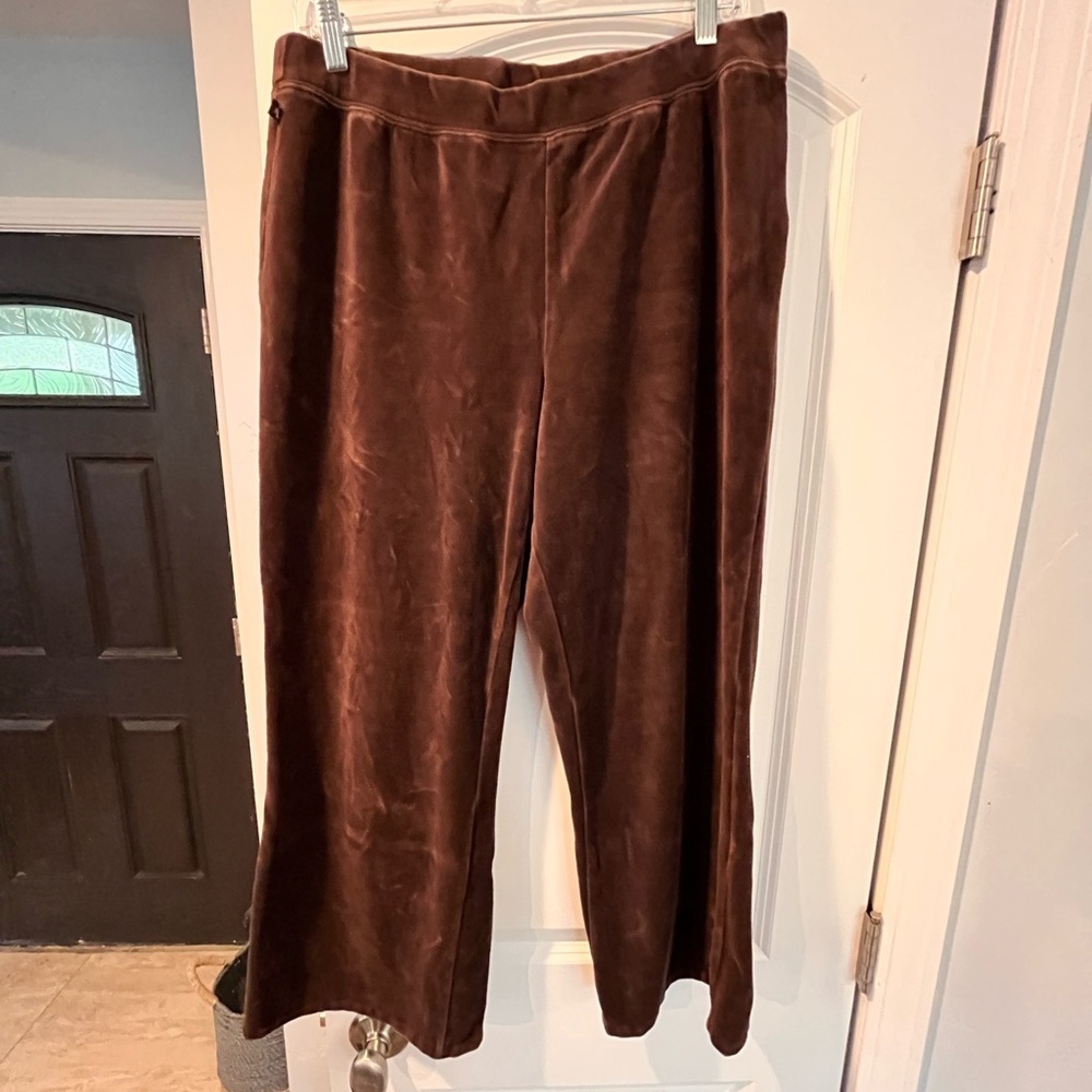 Brown Velvet Wide-Leg Pants